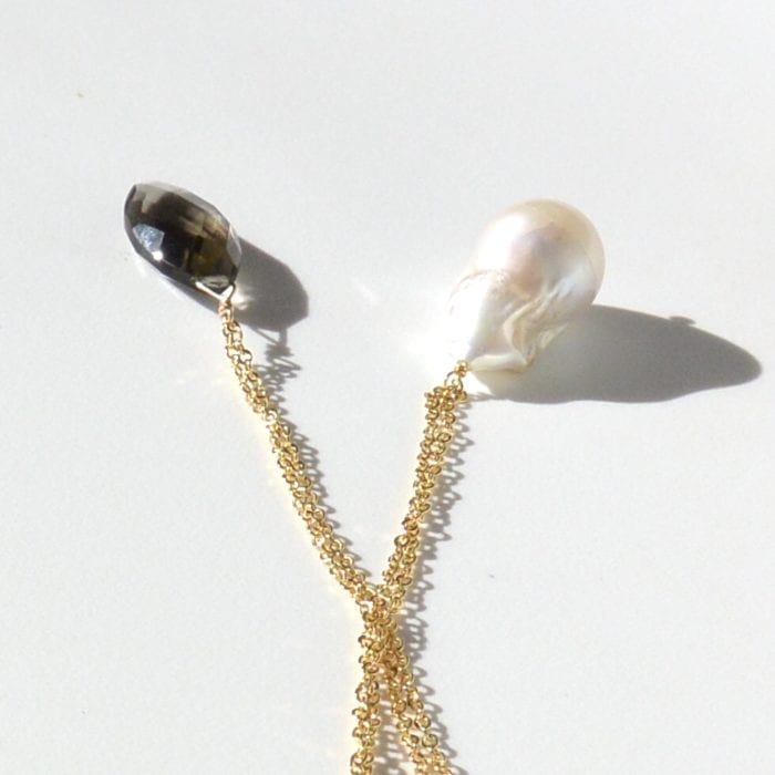 Goldfilled Smokey quartz & wild Pearl necklace